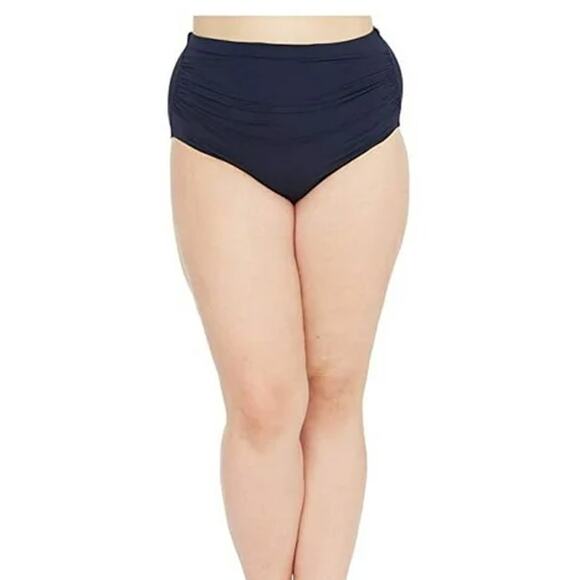 Ralph Lauren NAVY Blue Tribal Ikat Shirred High Waist Swim Bottom US 22W - Picture 2 of 3